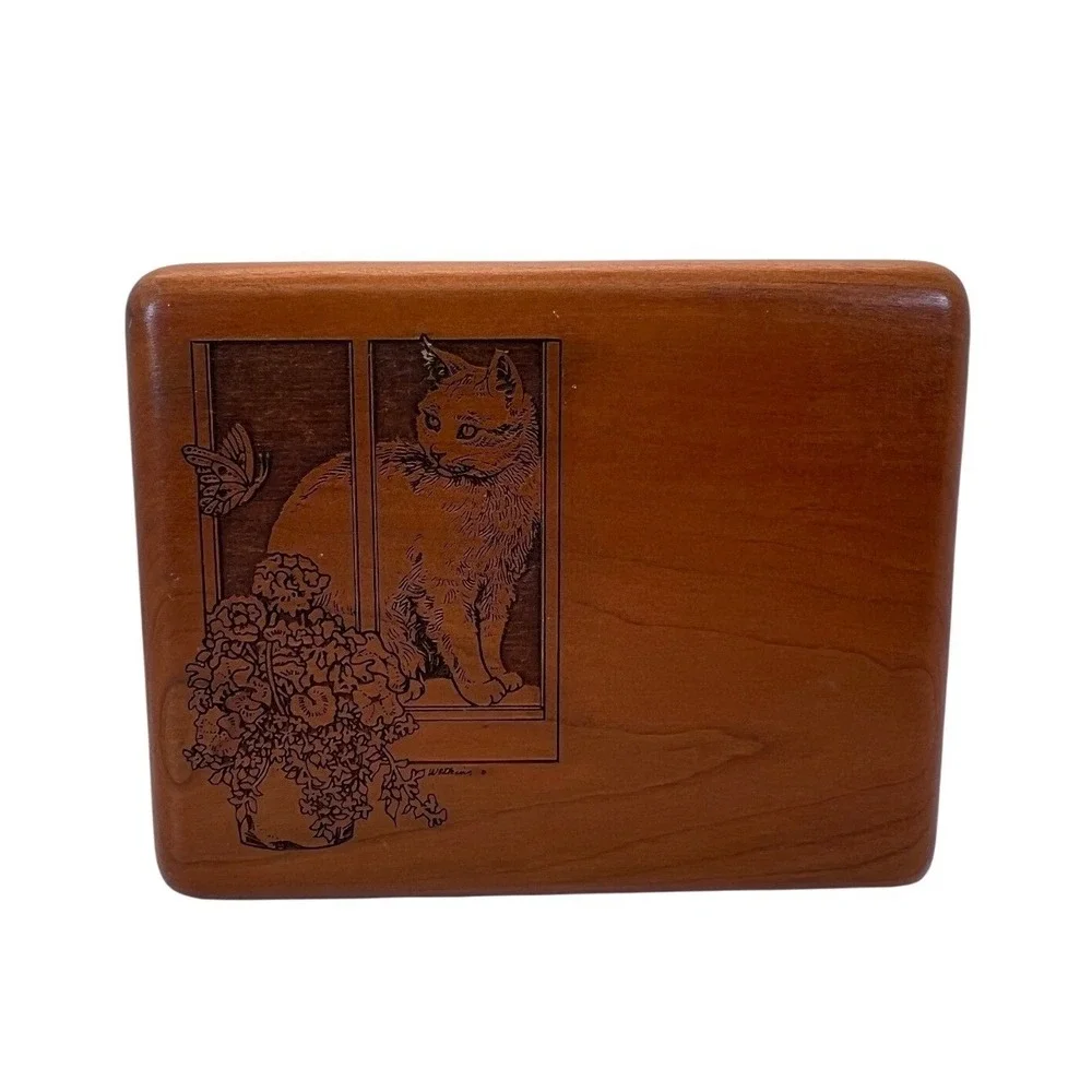 VTG Corporate Custom Cat & Butterfly Music Jewelry Box 